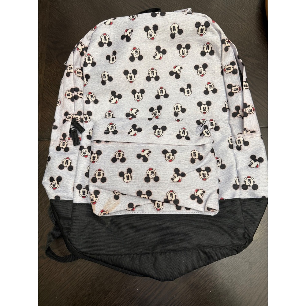 Disney Mickey Mouse All Over‎ Print Backpack Grey Black Canvas School Travel Bag